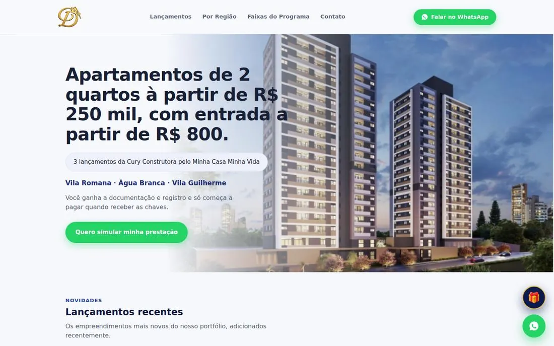Página inicial do site Corretora Disney