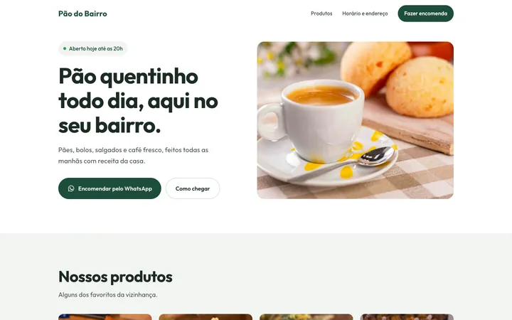 Topo do site de exemplo do modelo Comércio local