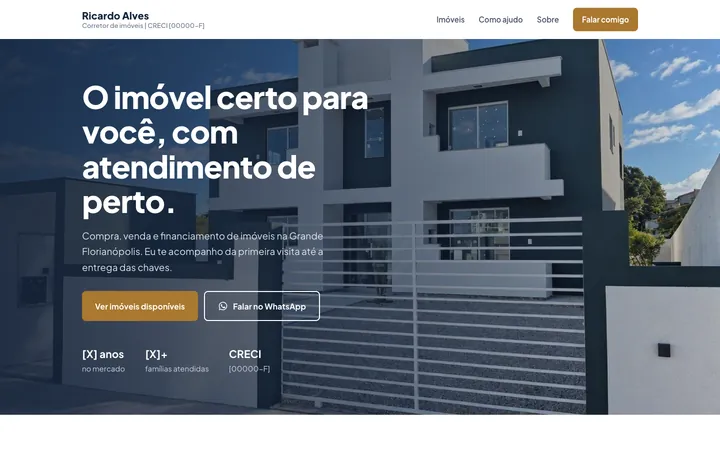 Topo do site de exemplo do modelo Corretor de imóveis