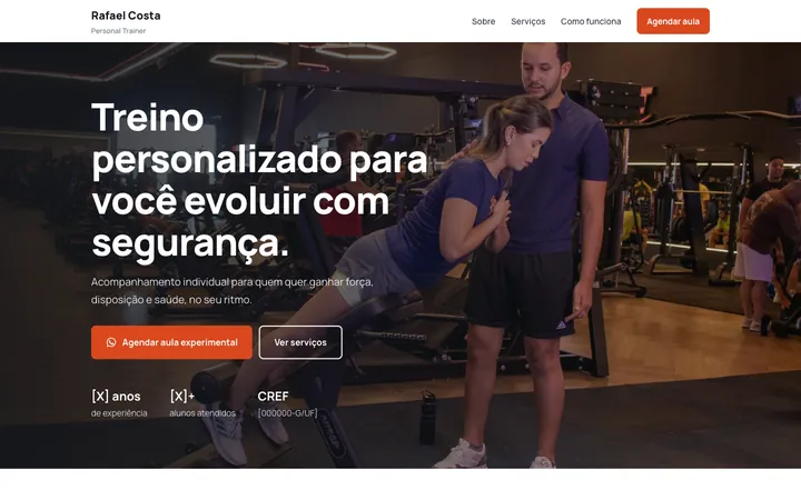 Topo do site de exemplo do modelo Profissional autônomo