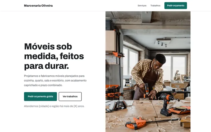 Topo do site de exemplo do modelo Prestador de serviço